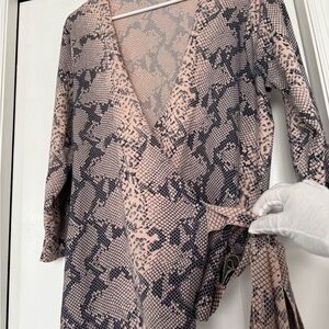 Boston Proper Pink and Gray Patterned Dress